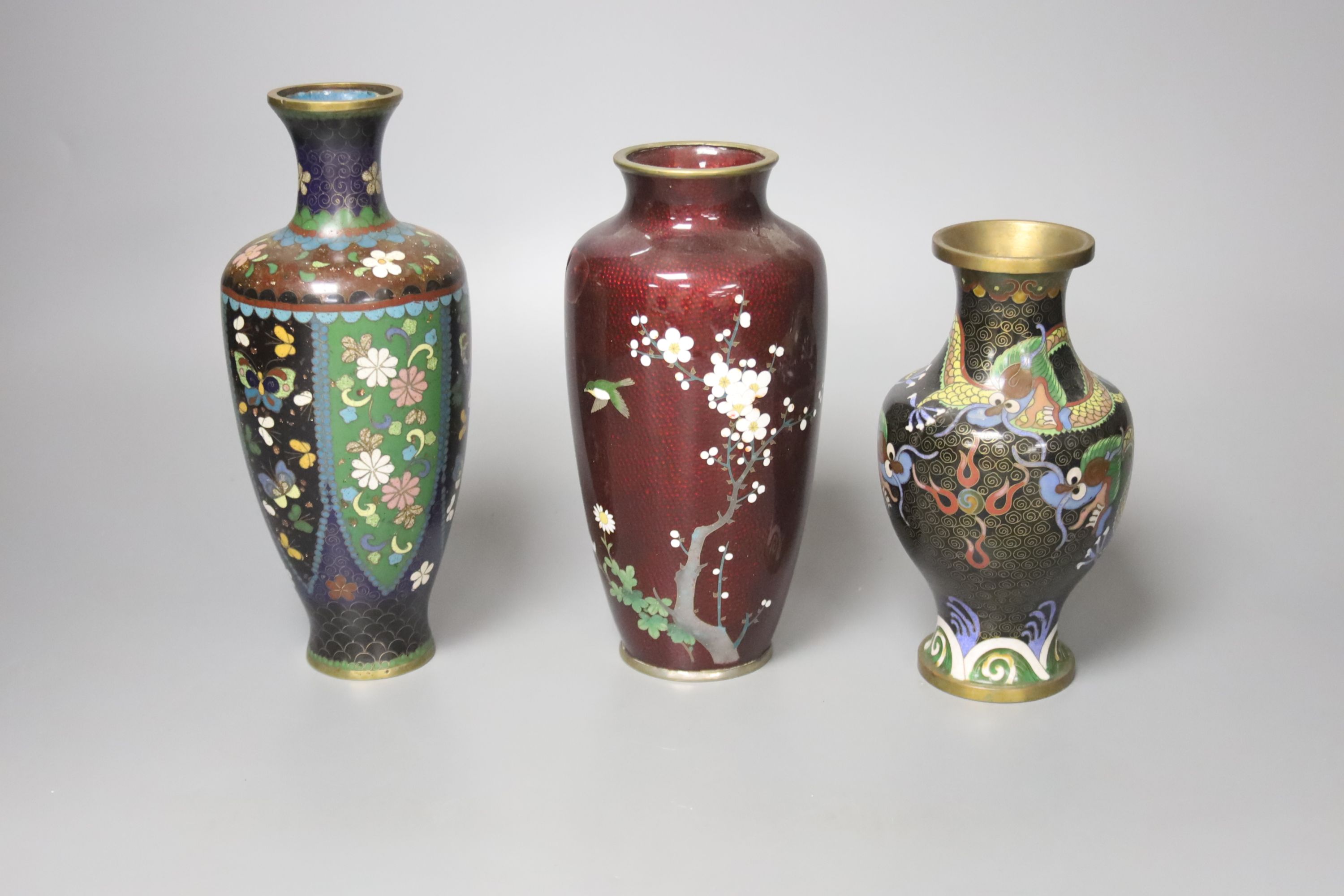 Three cloisonne vases